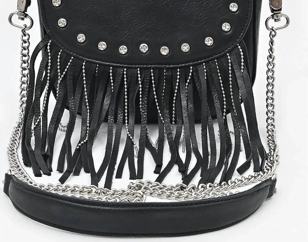 NEW AMERICAN DARLING women's fringe crossbody western bag in black